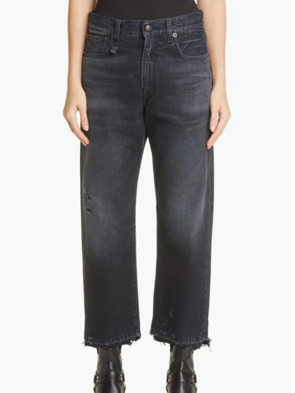 R13 Distressed Boyfriend Jean in Jake Black - Picture 2 of 10